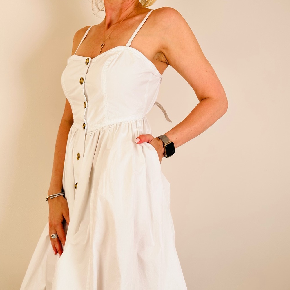 Free People Button Down Midi White Fit and Flare Dress prairie - Picture 4 of 9